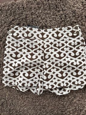 LOFT Brown and White High-Waist Patterned Shorts